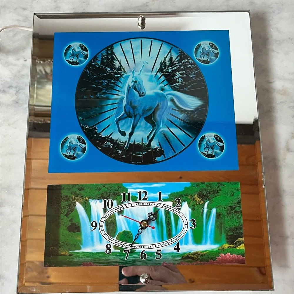 Vintage 80s Blue and Green Unicorn Light up Wall Clock